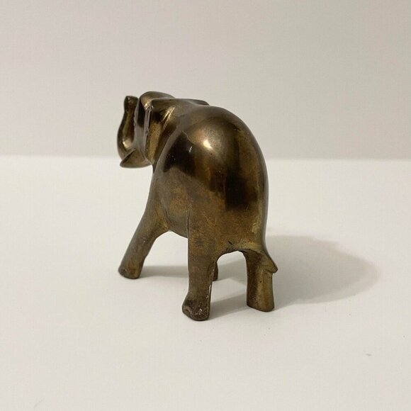 Vintage Brass Elephant Figure 3 Inch Long Trunk Up Figurine - Picture 8 of 16